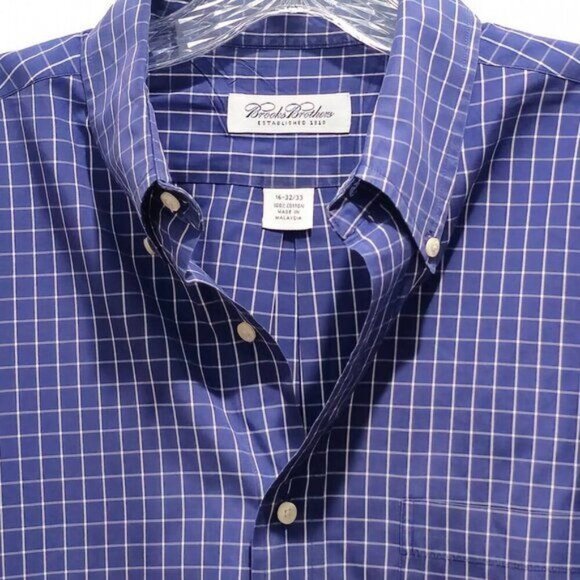 Brooks Brothers Men’s Blue/White Check L/S Shirt 16-32/33 - Picture 3 of 10